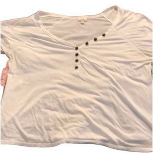 J JILL medium white V- neck oversized 100% cotton tee washed no dryer